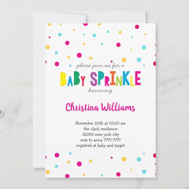 Rainbow Confetti Colourful Baby Sprinkle Shower Invitation (Front)