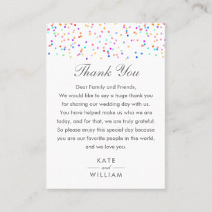 Rainbow Confetti Colourful Wedding Thank You Place Card