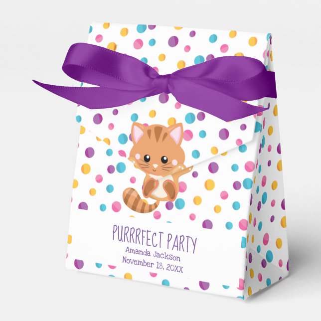 Rainbow Confetti Cute Kitty Cat Birthday Party Favour Box (Front Side)