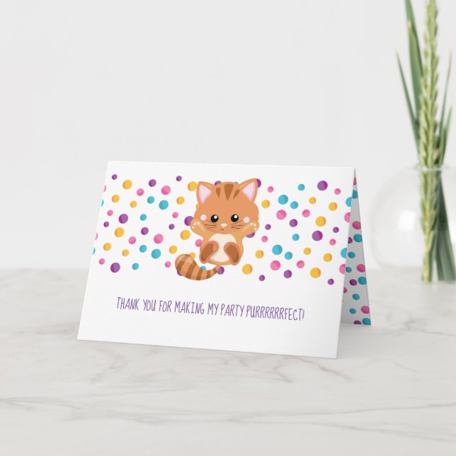 Rainbow Confetti Cute Kitty Cat Birthday Thank You (Front)