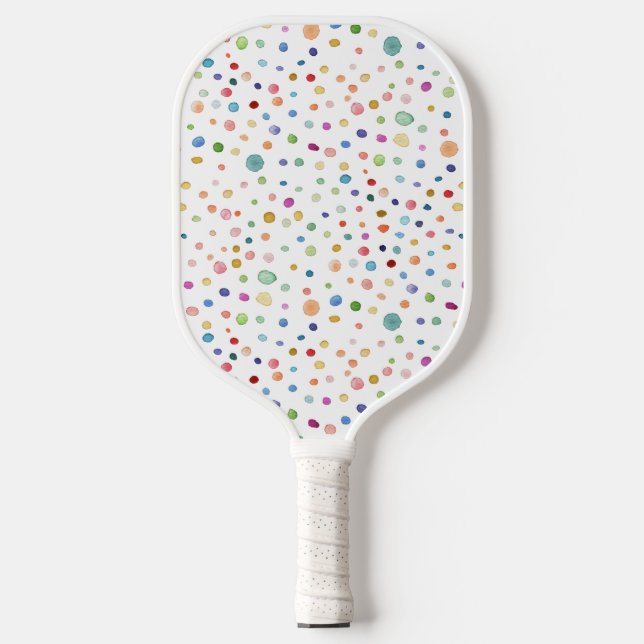 Rainbow Confetti Dots Watercolor Pickleball Paddle (Front)