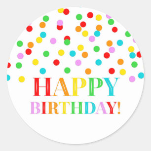 Rainbow Confetti Happy Birthday Classic Round Sticker
