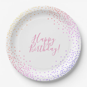 Rainbow Confetti Happy Birthday Paper Plate