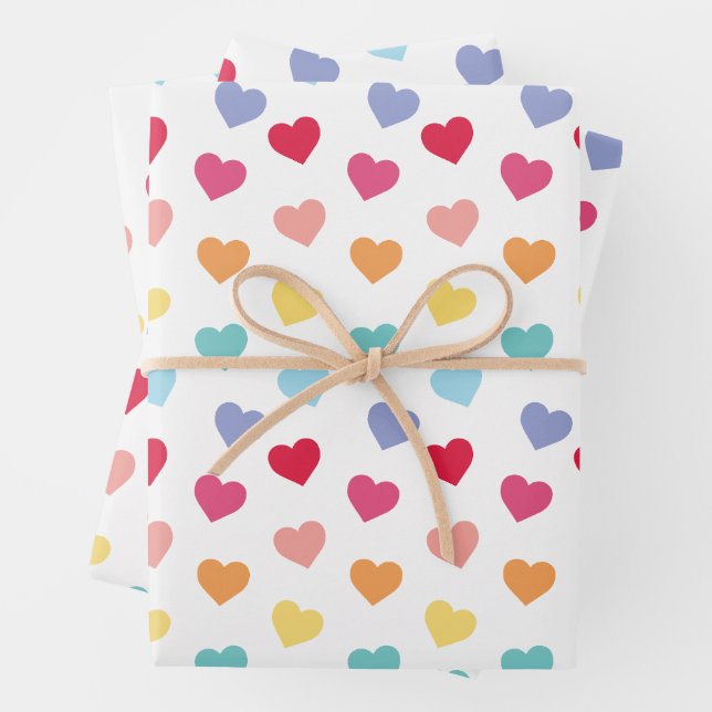 Rainbow Confetti Hearts Valentine's Day Wrapping Paper Sheet (In situ)