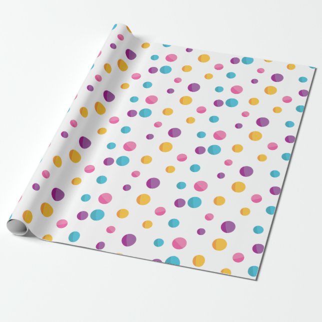 Rainbow Confetti Polka Dots Birthday Party Wrapping Paper (Unrolled)