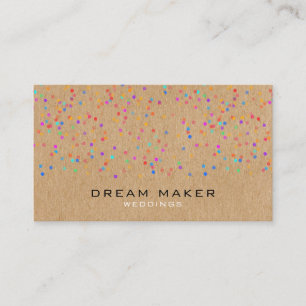 Rainbow Confetti Rustic Kraft Business Card