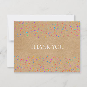 Rainbow Confetti Rustic Kraft Script Business Thank You Card
