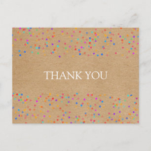 Rainbow Confetti Rustic Kraft Thank You Postcard