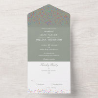Rainbow Confetti Sage Green Monogram Wedding