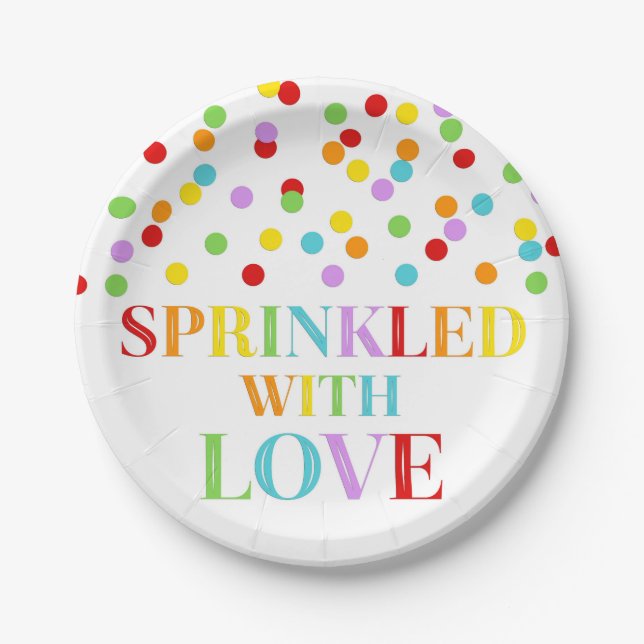 Rainbow Confetti Sprinkled with Love Baby Sprinkle Paper Plate (Front)