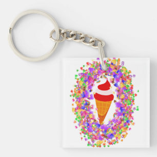 Rainbow Confetti Swirl Ice Cream Key Ring