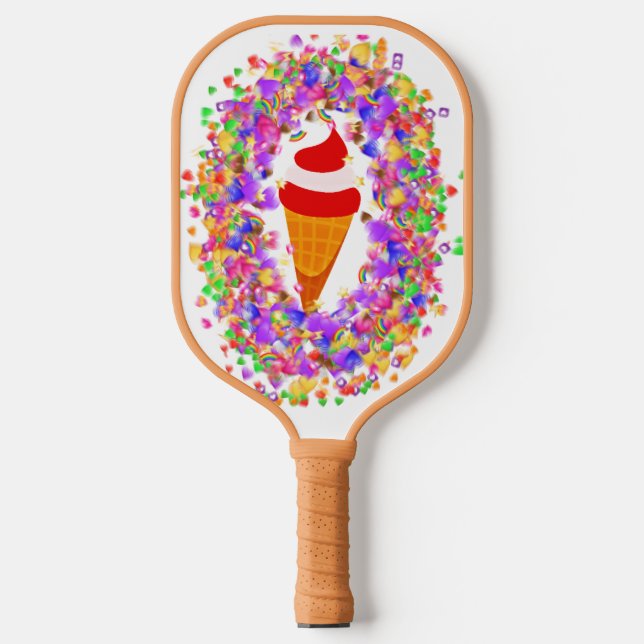 Rainbow Confetti Swirl Ice Cream Pickleball Paddle (Front)