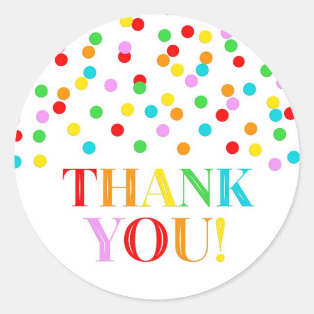 Rainbow Confetti Thank You Classic Round Sticker (Front)