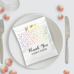 Rainbow confetti, trees Thank You lesbian wedding Favour Bags