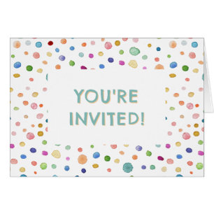 Rainbow Confetti Watercolor Dots Birthday Invite