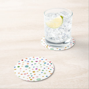 Rainbow Confetti Watercolor Dots Paper Coaster