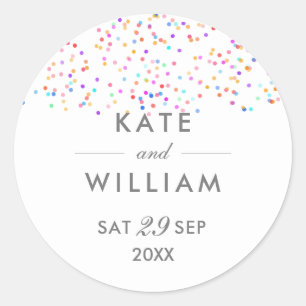 Rainbow Confetti Wedding Classic Round Sticker