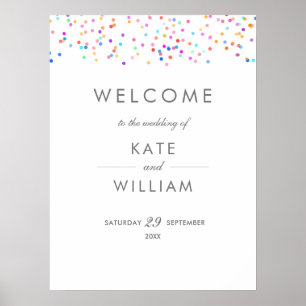 Rainbow Confetti Wedding Welcome Sign
