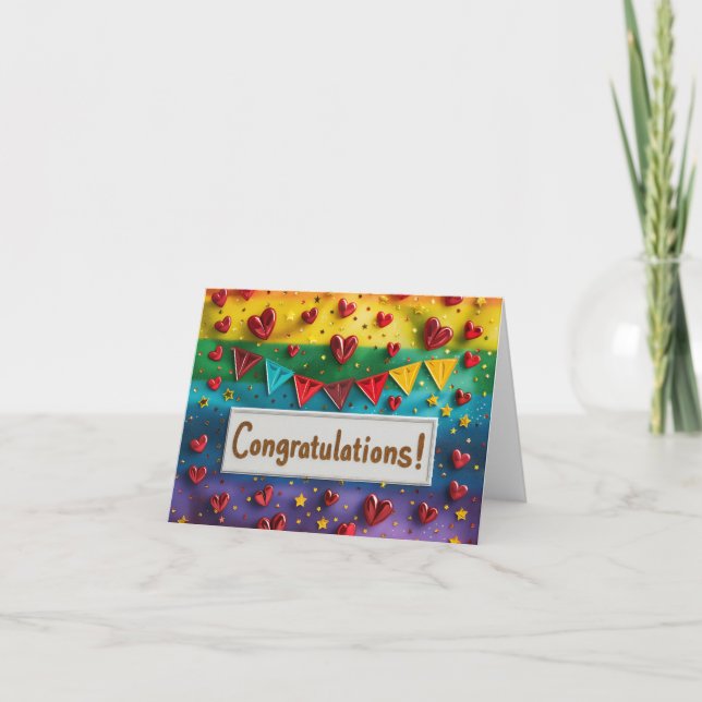 Rainbow Congratulations! Digital Art Holiday Card (Front)