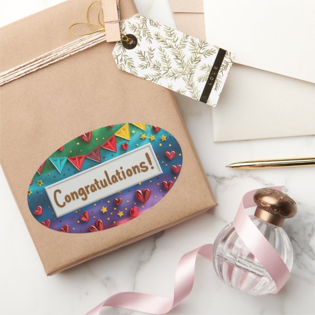 Rainbow Congratulations Digital Art Oval Sticker (Gifting)