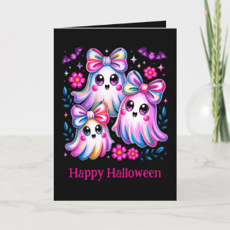 Rainbow Coquette Ghosts Hot Pink Happy Halloween Card