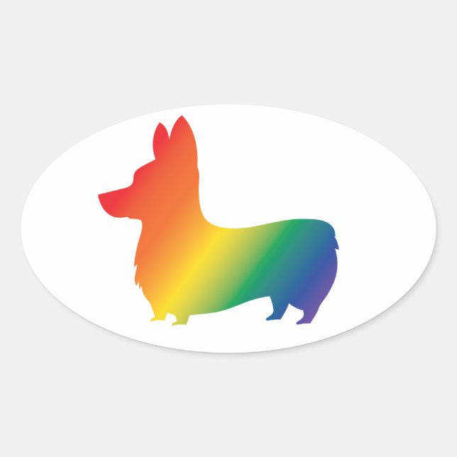 Rainbow corgi oval sticker (Front)
