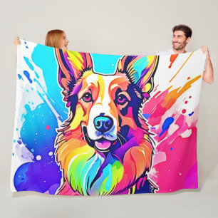 Rainbow Corgi: Pop Art Puppy Joy Fleece Blanket