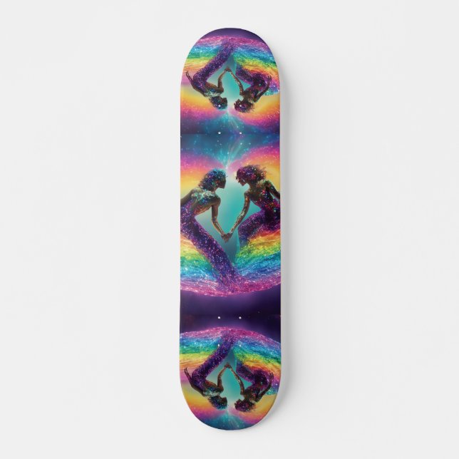 Rainbow Cosmic Lovers Galaxy Feminine Energy Sk8r Skateboard (Front)