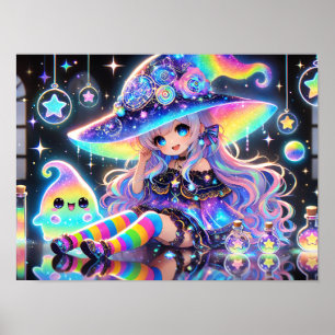 Rainbow Cosmic Witch Whimsical Fantasy Poster