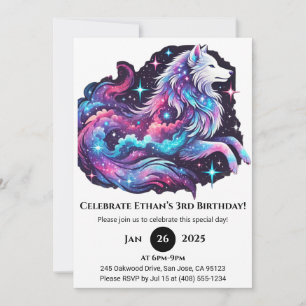 Rainbow Cosmic Wolf Birthday Invitation