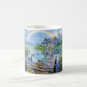 Rainbow Cottage with Ducks, Heron and Forest Strea Coffee Mug