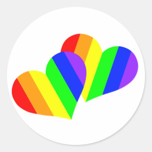 Rainbow Couple Hearts Classic Round Sticker