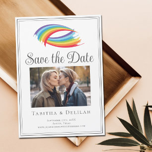Rainbow Couple Photo Save the Date Magnet Card