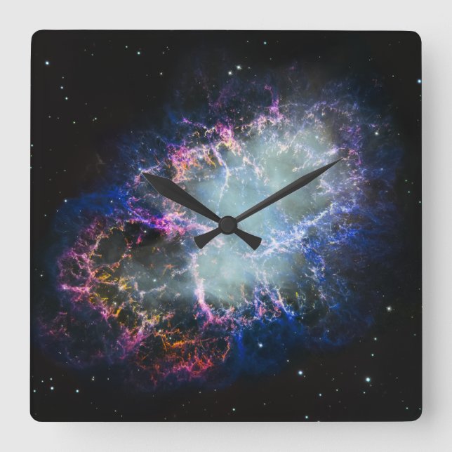 Rainbow Crab Nebula Square Wall Clock (Front)