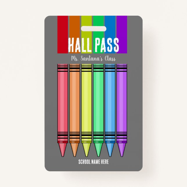 Rainbow Crayon Hall Pass Badge ID Badge (Front)