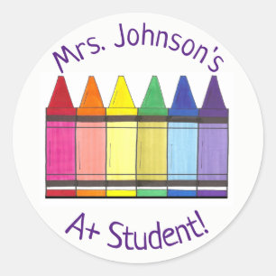 Rainbow Crayon Personalised A+ Student Art Teacher Classic Round Sticker