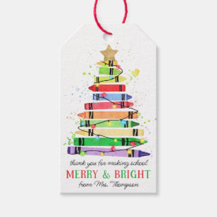 Rainbow Crayon Student Appreciation Christmas Tree Gift Tags