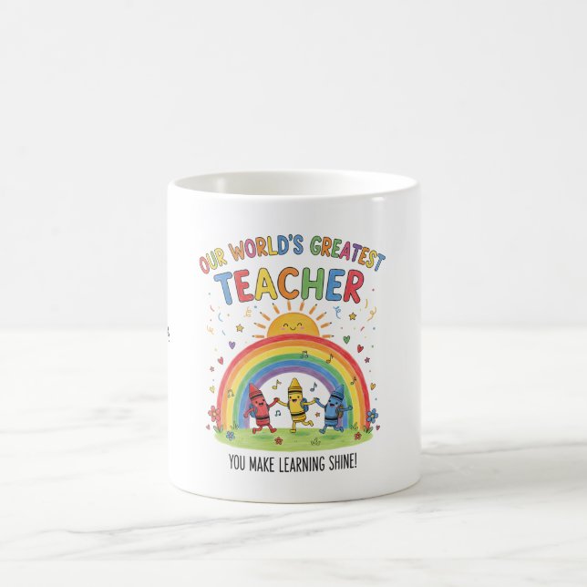 Rainbow Crayon Sun Worlds Greatest Teacher Coffee Mug (Center)