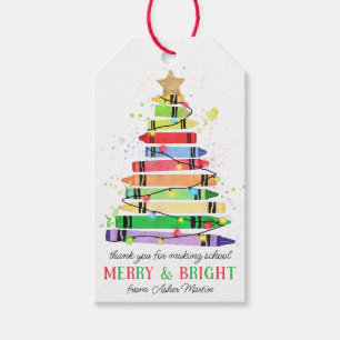 Rainbow Crayon Teacher Appreciation Christmas Tree Gift Tags