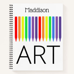 Rainbow crayons, ART sketch or notes, your name Notebook