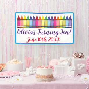 Rainbow Crayons Artist Art Child's Birthday Party Banner