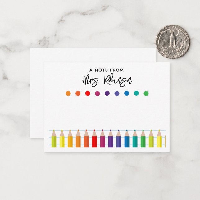 Rainbow Crayons Kindergarten Teacher Card (Front/Back In Situ)
