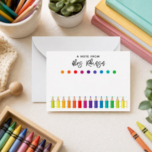Rainbow Crayons Kindergarten Teacher Card