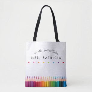 Rainbow Crayons Kindergarten Teacher Gift Tote Bag