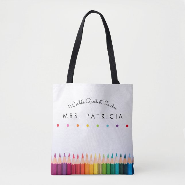 Rainbow Crayons Kindergarten Teacher Gift Tote Bag (Front)