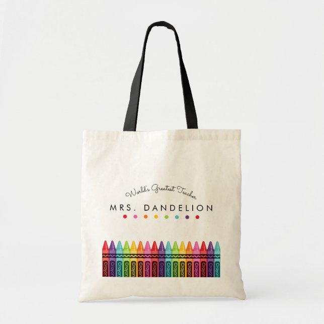 Rainbow Crayons Kindergarten Teacher Gift Tote Bag (Front)