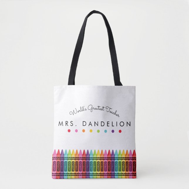 Rainbow Crayons Kindergarten Teacher Gift Tote Bag (Front)