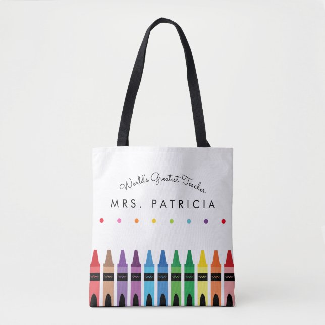 Rainbow Crayons Kindergarten Teacher Gift Tote Bag (Front)