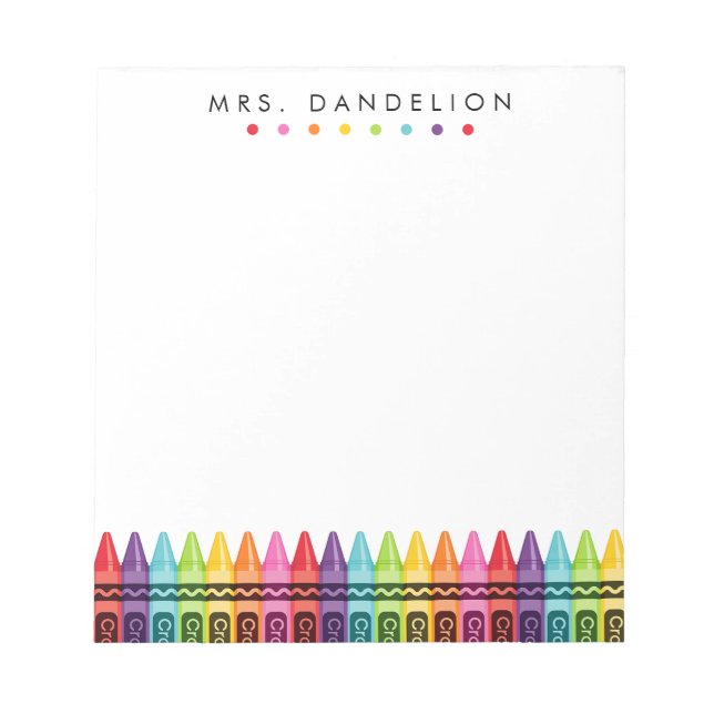 Rainbow Crayons | Kindergarten Teacher Notepad (Front)