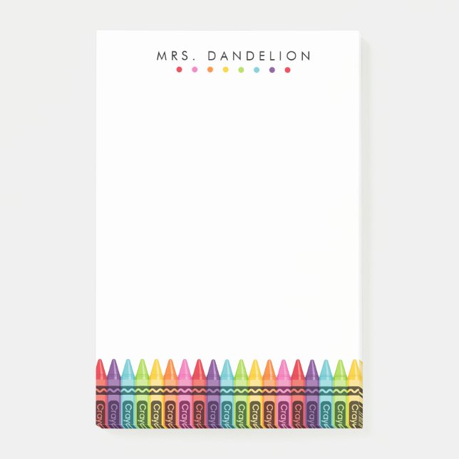 Rainbow Crayons | Kindergarten Teacher Post-it Notes (Front)